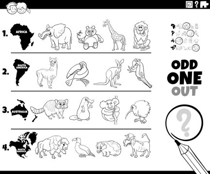 odd one out animal picture game coloring book page