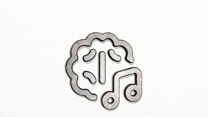 MUSIC GENRE BRAIN 3D icon on the wall. 3D illustration. background and design