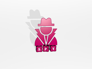 SPY 3D icon on cubic text. 3D illustration. agent and background