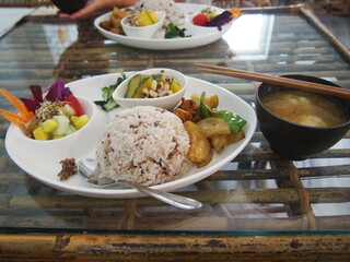 healthy Japanese lunch and Miso soup, Rishikesh, Uttarakhand, North India, India