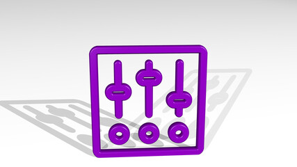 settings vertical 3D icon casting shadow. 3D illustration. background and gear