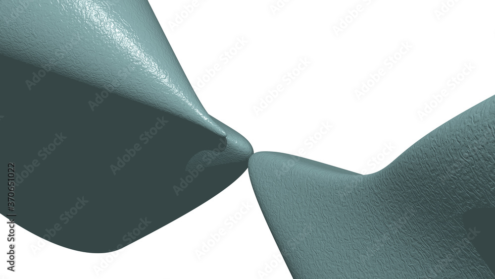Poster 3d illustration of a geometrical shape of cadet blue color on a white abstract background as a curve