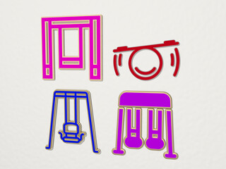 SWING 4 icons set. 3D illustration. beautiful and girl