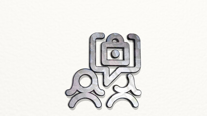 TEAM MEETING MESSAGE WOMEN LOCK 3D icon on the wall. 3D illustration. business and concept