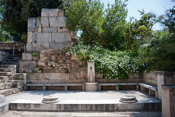 Athens, Greece, August 2020: The Ancient Agora of Athens  during the coronavirus period