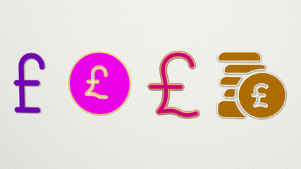 pound sterling 4 icons set. 3D illustration