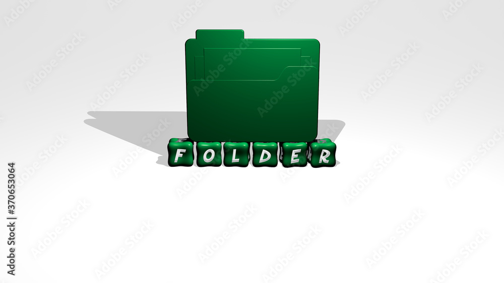 Poster folder 3d icon object on text of cubic letters. 3d illustration. business and background
