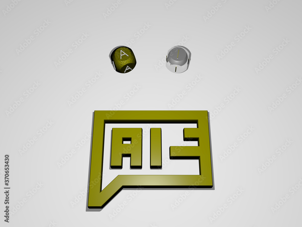 Poster ai circular text of separate letters around the 3d icon. 3d illustration. artificial and concept