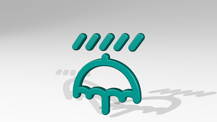 RAIN UMBRELLA 3D icon casting shadow. 3D illustration. background and beautiful