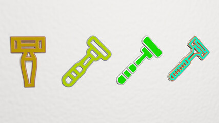 shaving razor 4 icons set. 3D illustration