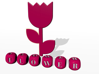 flower cubic letters with 3D icon on the top. 3D illustration. background and beautiful
