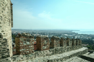Surrounding walls of the Thessaloniki fortress, called Ano Poli, the upper town, or old city, with...