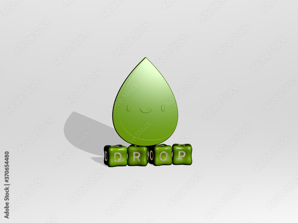 Poster drop 3d icon object on text of cubic letters. 3d illustration. background and abstract