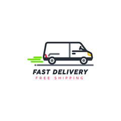 Obraz premium Free shipping. Fast Delivery. Shipping delivery van line art vector icon for transportation apps and websites for E-commerce. Sale. Distribution. 