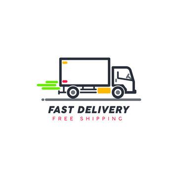Free shipping. Fast Delivery. Shipping delivery truck line art vector icon for transportation apps and websites for E-commerce. Sale. Distribution. 