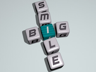 BIG SMILE crossword by cubic dice letters. 3D illustration. background and beautiful