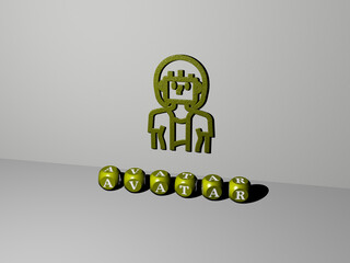 3D illustration of AVATAR graphics and text made by metallic dice letters for the related meanings of the concept and presentations. icon and character