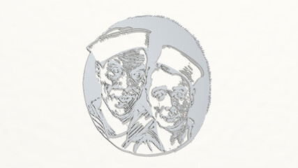 PORTRAIT OF SAILORS 3D drawing icon. 3D illustration. beautiful and background
