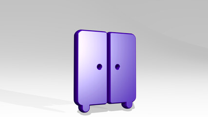 dresser wardrobe 3D icon casting shadow. 3D illustration. background and hair