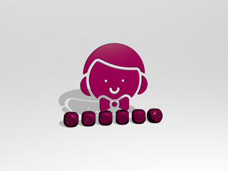 WAITER 3D icon over cubic letters. 3D illustration. cartoon and character
