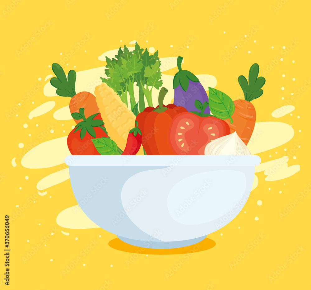 Wall mural healthy food concept, fresh vegetables in bowl vector illustration design