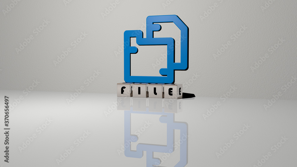 Poster file text of cubic dice letters on the floor and 3d icon on the wall. 3d illustration. background an