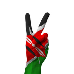 Hand making victory sign, kenya painted with flag as symbol of victory, win, success - isolated on...