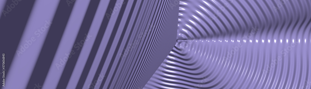 Poster ultra wide 3d illustration of a geometrical shape of medium slate blue color on a white abstract bac