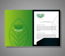 corporate identity brand mockup, document in brochure green mockup, green company sign vector illustration design