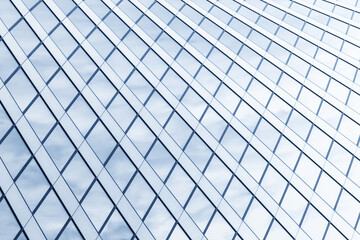 abstract light blue architectural texture, glass and metal building wall
