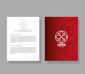 corporate identity brand mockup, document and brochure red mockup with white sign vector illustration design