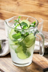 Jug of fresh mojito on table