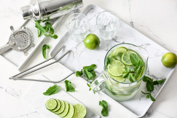 Composition with fresh mojito on table