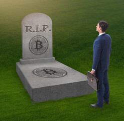 Businessman mourning the demise and death of bitcoin