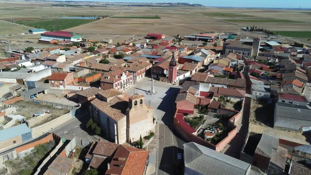 Valladolid. Village of Villalar de los Comuneros. Spain. Aerial Drone Footage