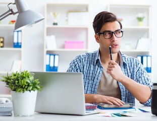 Man working from home in teleworking concept