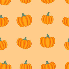 Pumpkin seamless pattern. Vegetables in cartoon style. Vector illustration.
