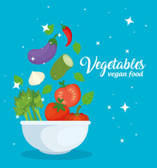 banner with vegetables, concept vegan food in bowl vector illustration design