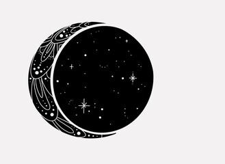 Mandala crescent moon and stars © jasmine