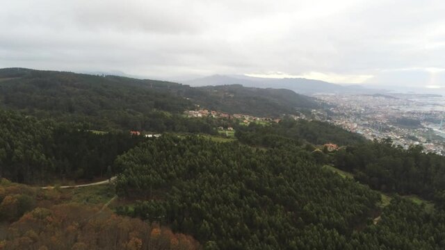 Vigo. Rias Baixas.Beautiful landscape of Ria de Vigo. Pontevedra. Galicia,Spain. Aerial Drone Footage