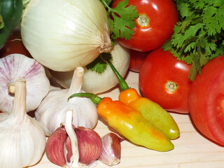 fresh vegetables on a wooden table