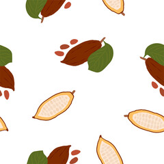 Cocoa fruit. Seamless Vector Patterns 