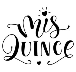 Mis 15 anos - my fifteen years old, Spanish black lettering isolated on white background. Vector illustration for Quinceanera celebration.