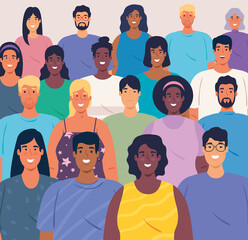 multiethnic big group of people together, diversity and multiculturalism concept vector illustration design