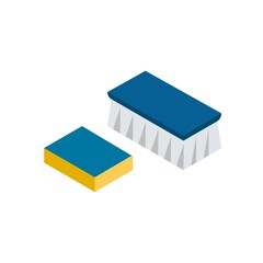 Sponge and Brush Cleaning Tool Kit Isometric Flat Icon Isolated in White