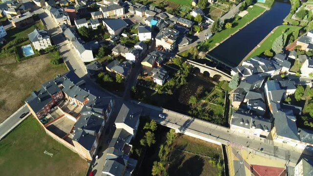 Village of Vega de Espinareda in El Bierzo. Leon,Spain. Aerial Drone Footage