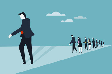 Leader moves ahead and others following him. Concept for leadership.