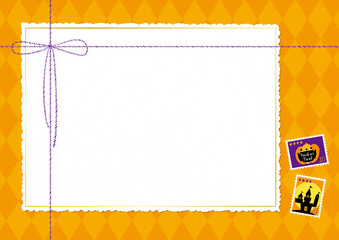 ハロウィンの手描きフレーム　横 白 文字なし