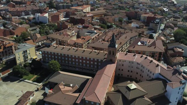 Valencia de Don Juan, historical village with castle in Leon,Spain.Aerial Drone Footage