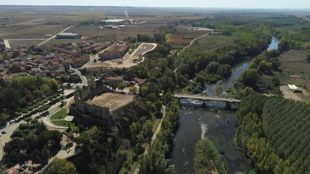 Castle of Valencia de Don Juan,historical village in Leon,Spain.Aerial Drone Footage